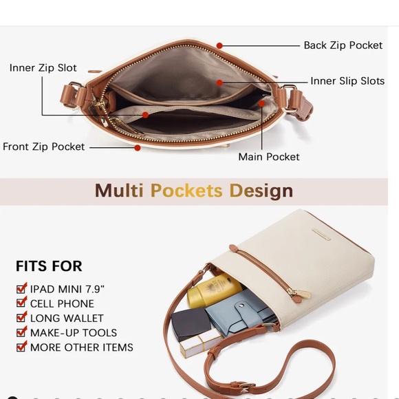 BOSTANTEN WOMENS VEGAN CROSSBODY BAG OFF WHITE LEATHER - Picture 7 of 13